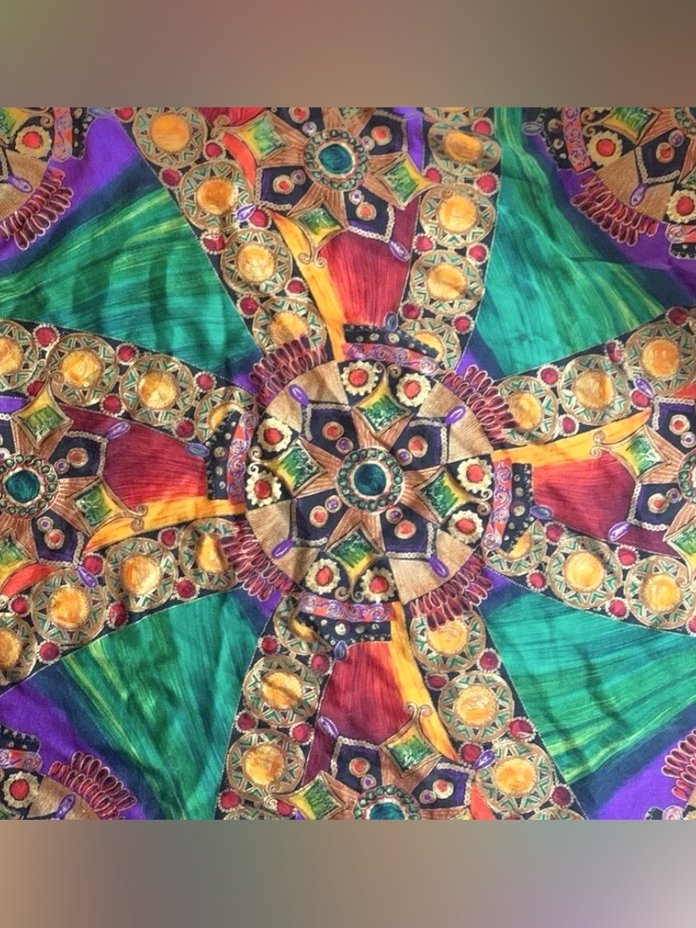 Vtg. Oscar de la Renta 100% Silk Bright Jewel Print Scarf  Signed 34" sq.Perfect